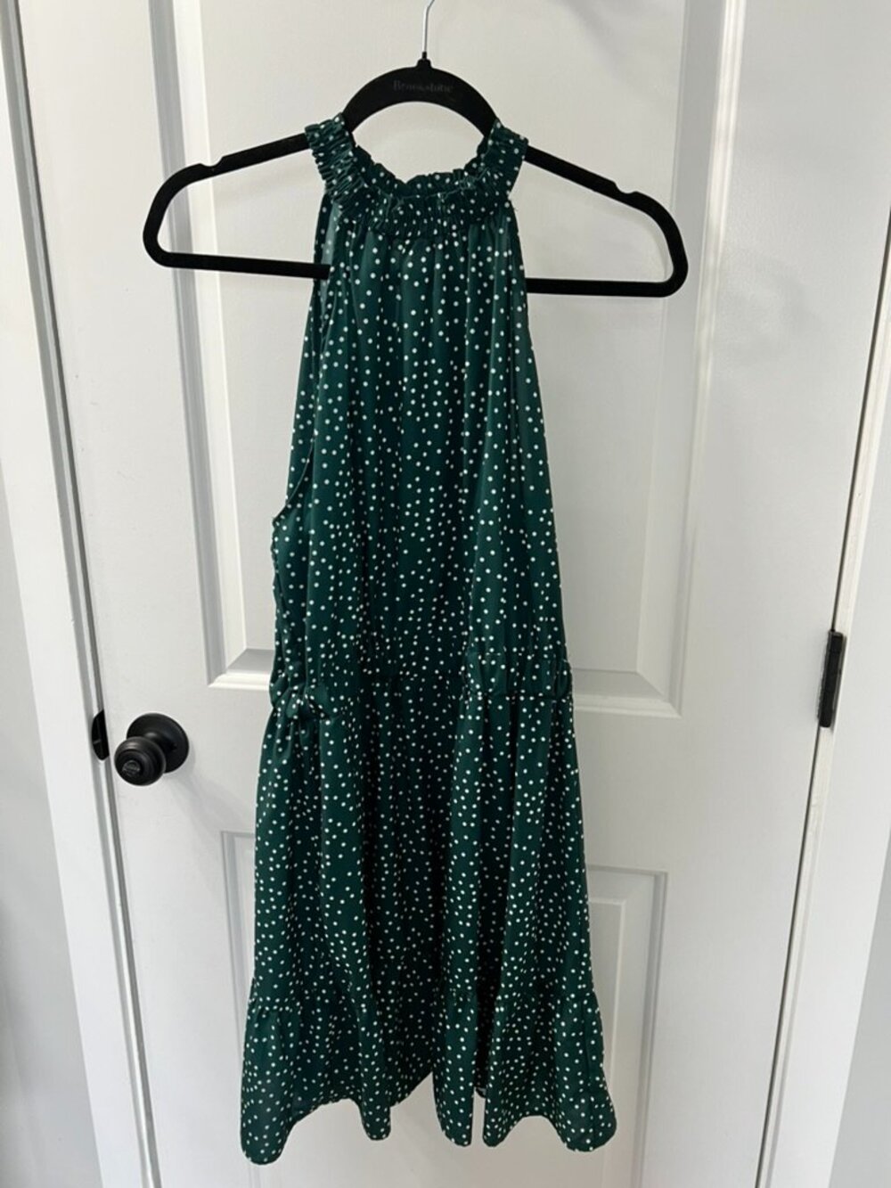 Green Polka Dot Halter Neck Tiered Dress Women's Medium Sleeveless